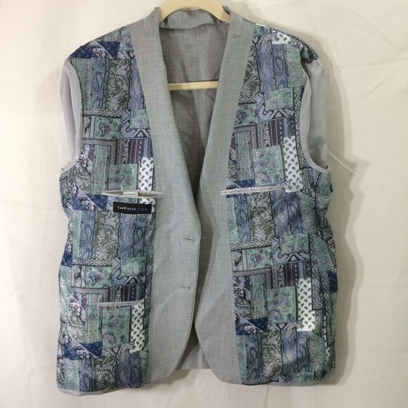 Van Heusen Studio Gray Blazer Mens 48R 2 Button 2 Vent Elbow Patch Paisley Lined - Picture 4 of 7